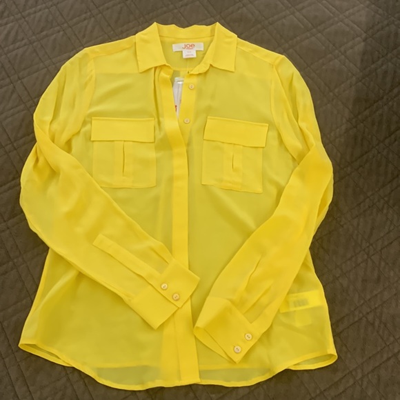 Joe Fresh NWT 100% Silk Yellow Blouse size S - Picture 6 of 13